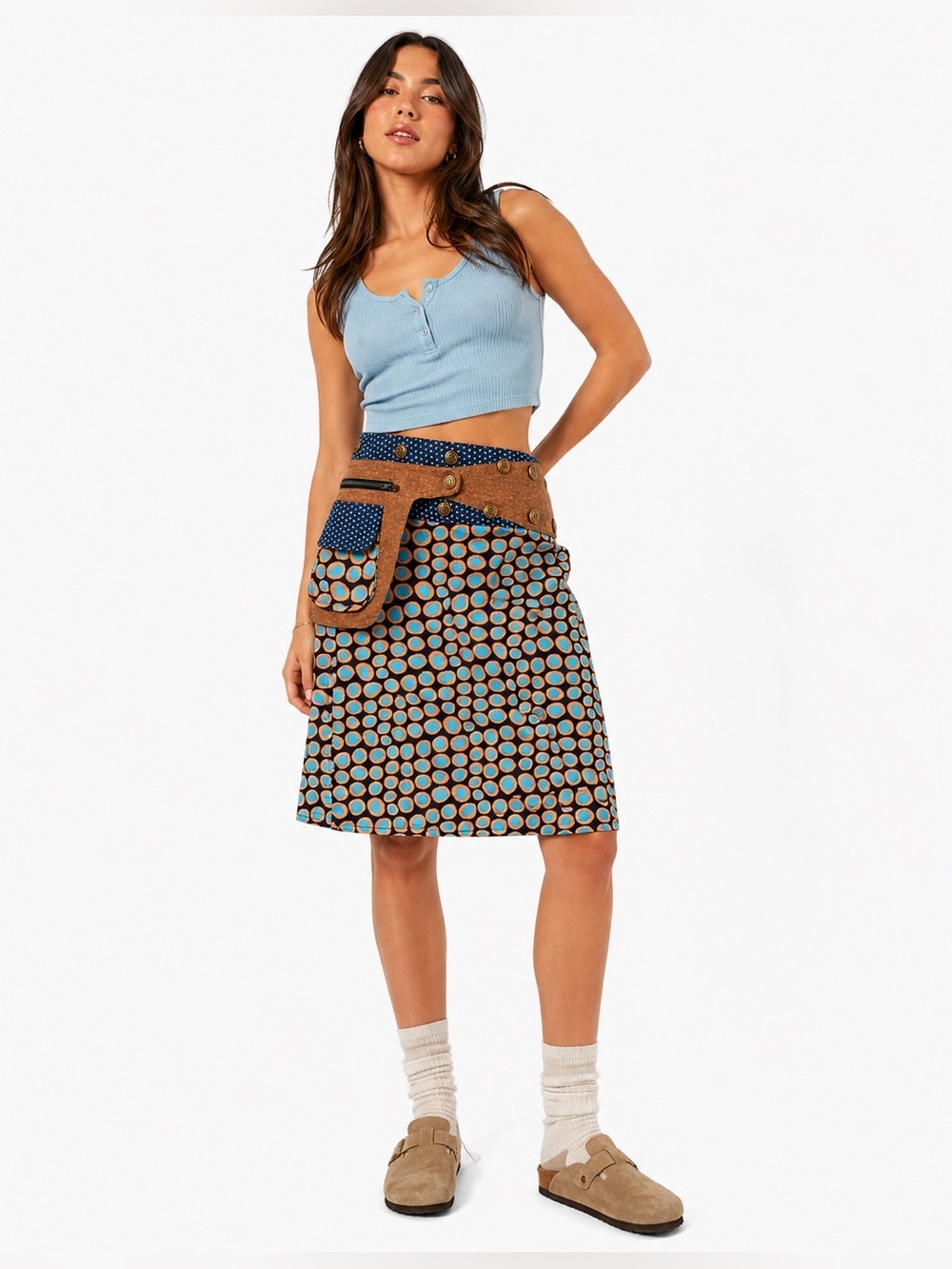 Zand Amsterdam Reversible Wrap Skirt Detachable Pocket Geometric Bird Blue OS
